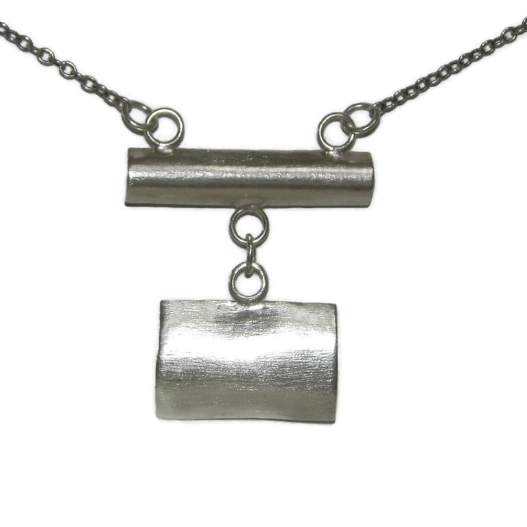 Sculptural Silver Rectangle Pendant, Handmade in Sterling Silver