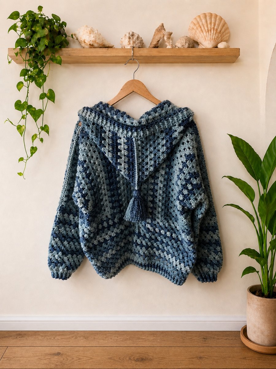 Hooded Crochet Cardigan Jacket One Size 