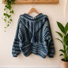 Hooded Crochet Cardigan Jacket One Size 