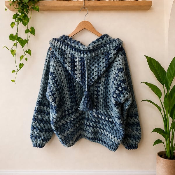 Hooded Crochet Cardigan Jacket One Size 