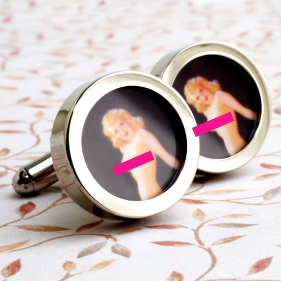 Nude Cuff Links, Vintage Inspired 1940s Naughtiness