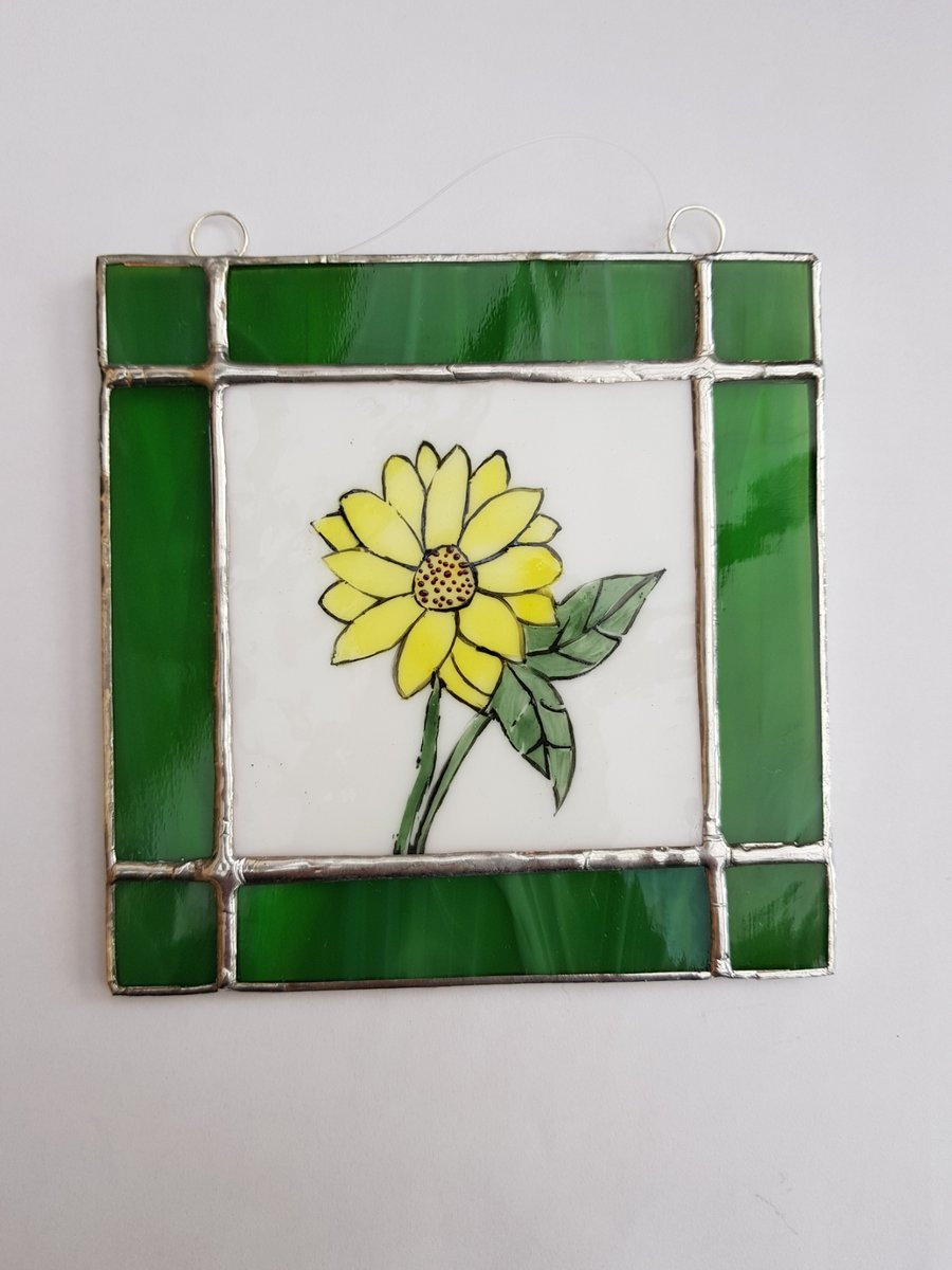 337 Stained Glass Sunflower painting - handmade hanging decoration.