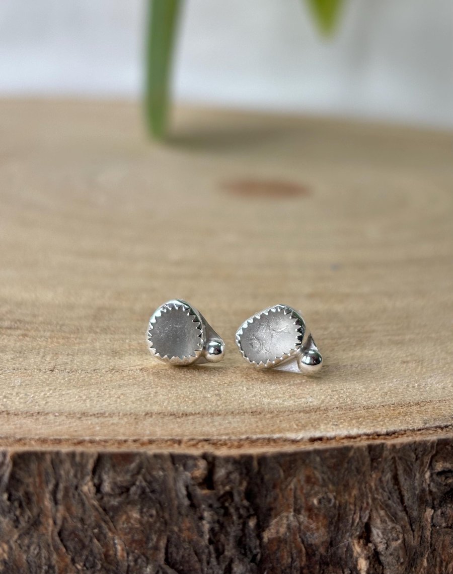 Dainty Sea Glass earrings, Stud earrings with white sea glass
