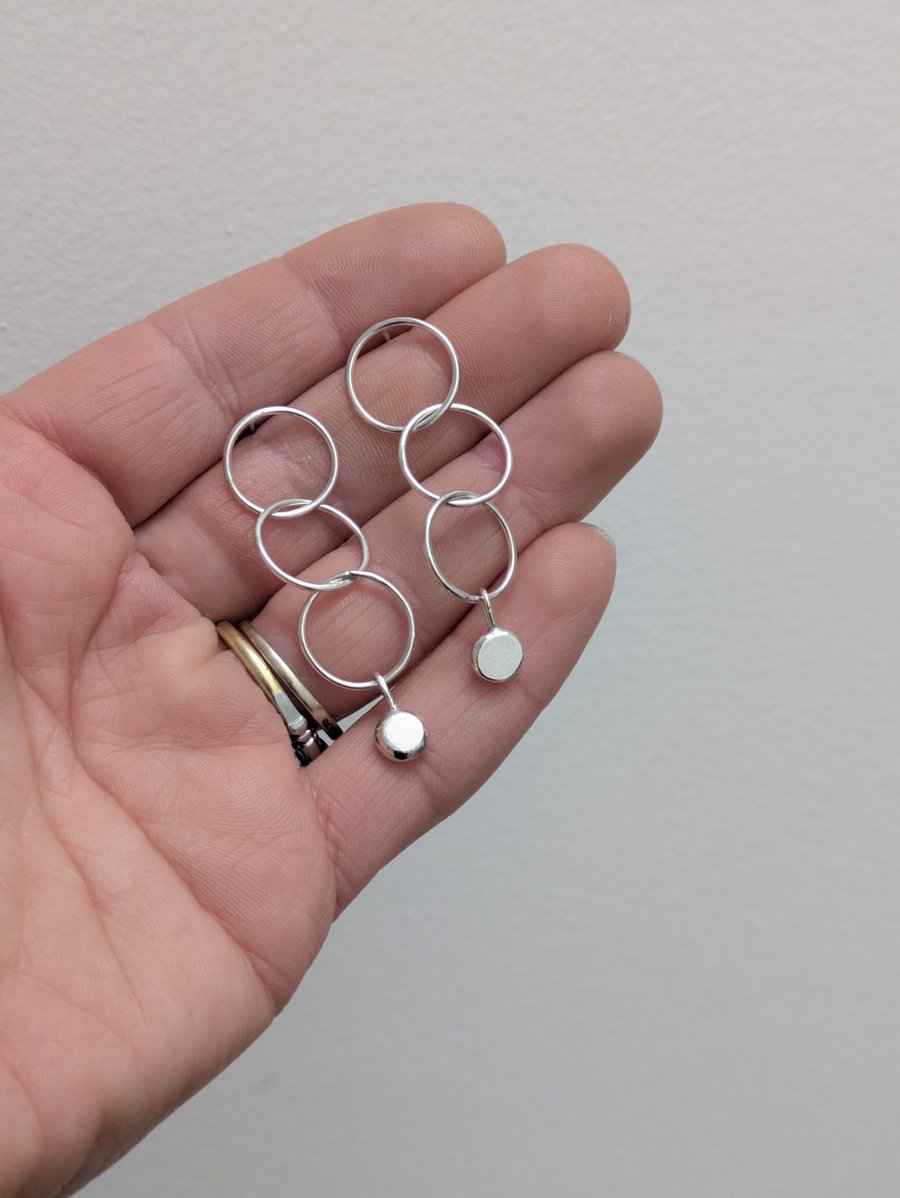 Triple loop sterling silver earrings