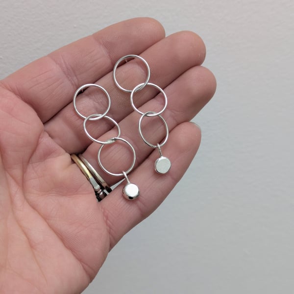 Triple loop sterling silver earrings