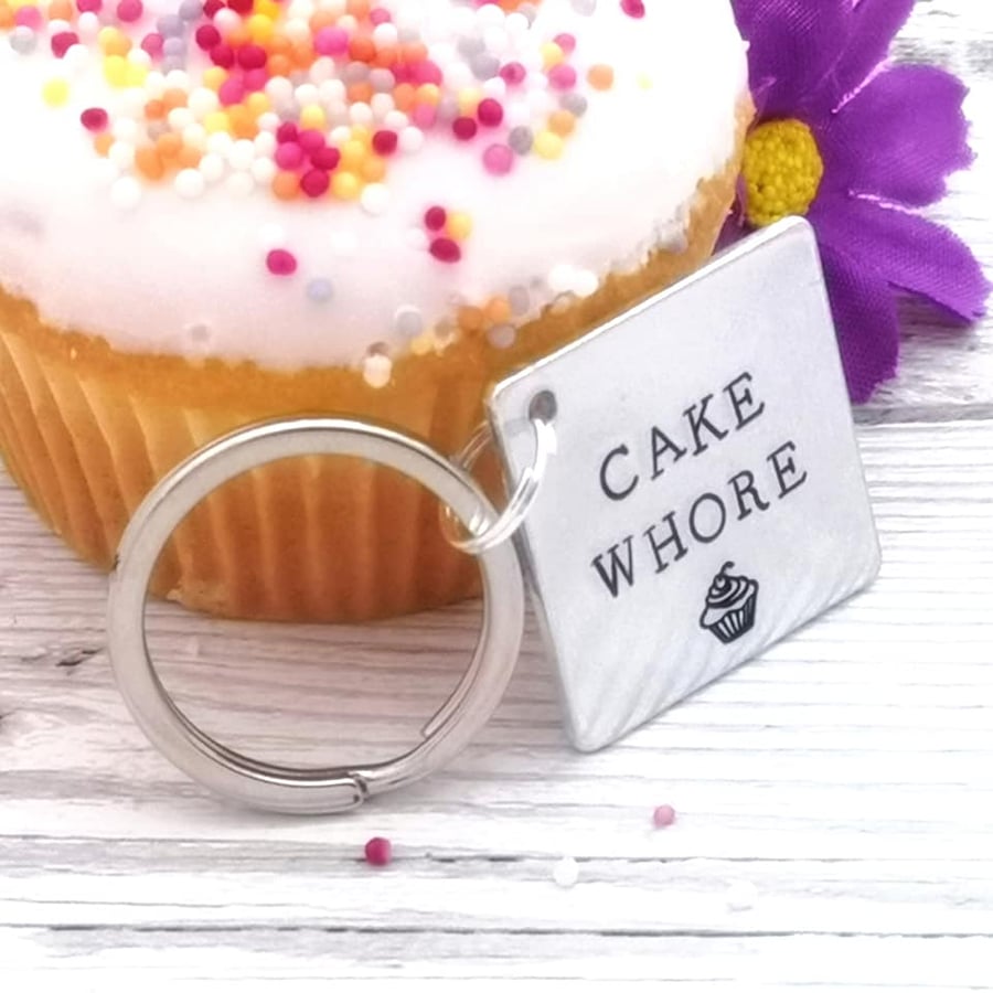 Funny Cake Keyring - Cake Whore Keychain - Gift For Cake Lover - Rude Foodie