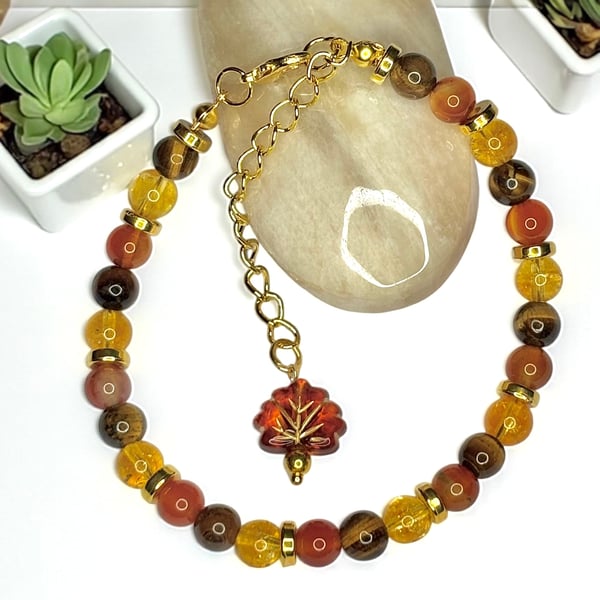 Gemstone Bracelet, Chakra, Reiki,Golden Citrine, Tigers Eye, Carnelian 