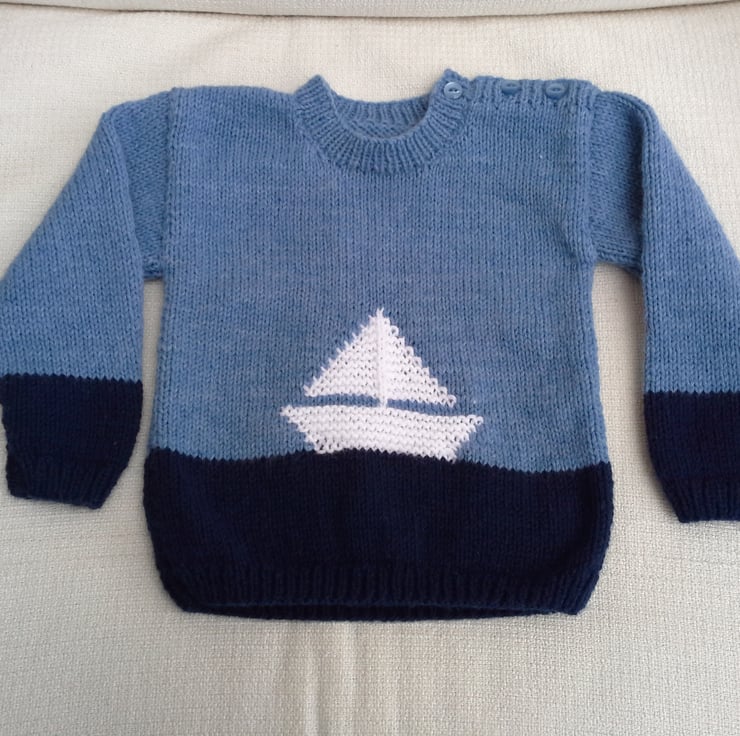 Baby's Long Sleeved Jumper with Boat Design - Folksy