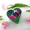 Crocus Painting, Heart Shaped jewellery Box, Green Storage Chest