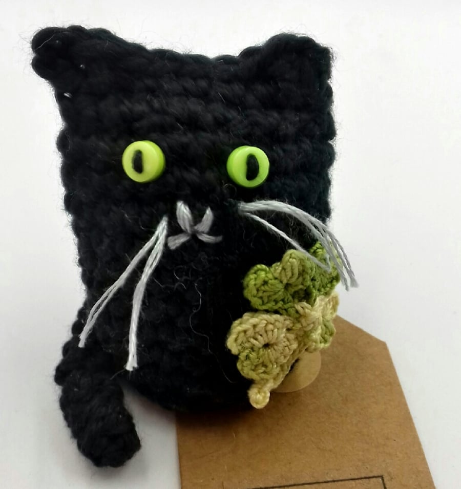 Lucky Crochet Cat With Four Leaf Clover 