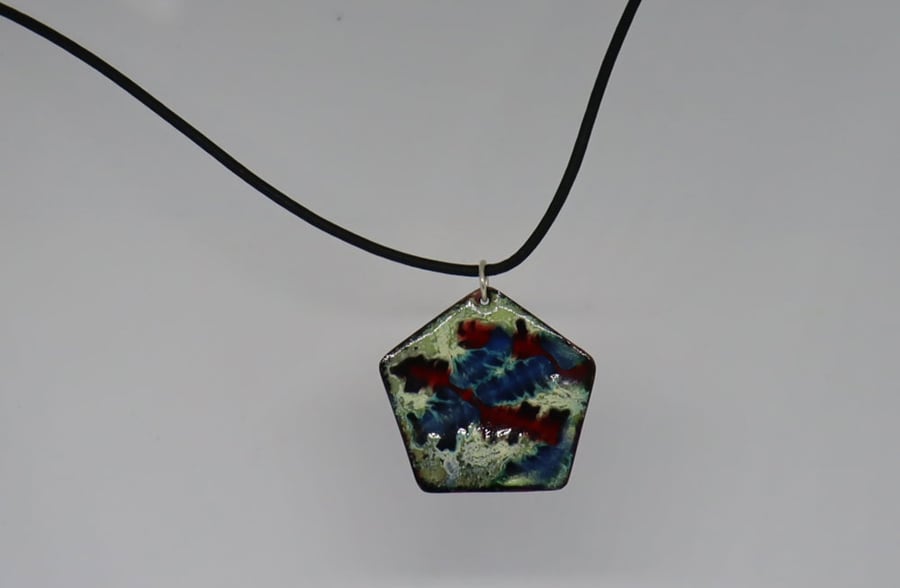 Blue red Hexagon squiggles pendant