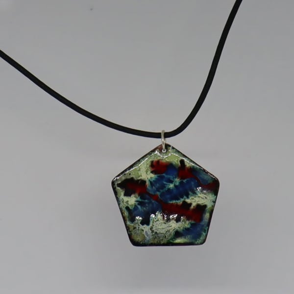 Blue red Hexagon squiggles pendant