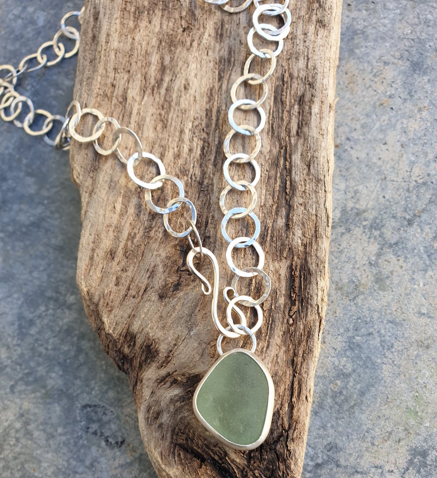 Sterling silver seaglass necklace with handmade chain