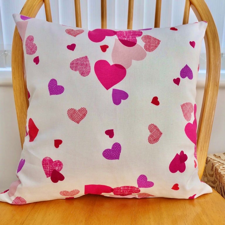 Cushion: Pink Hearts design, Double Sided with pad and zip fastening 