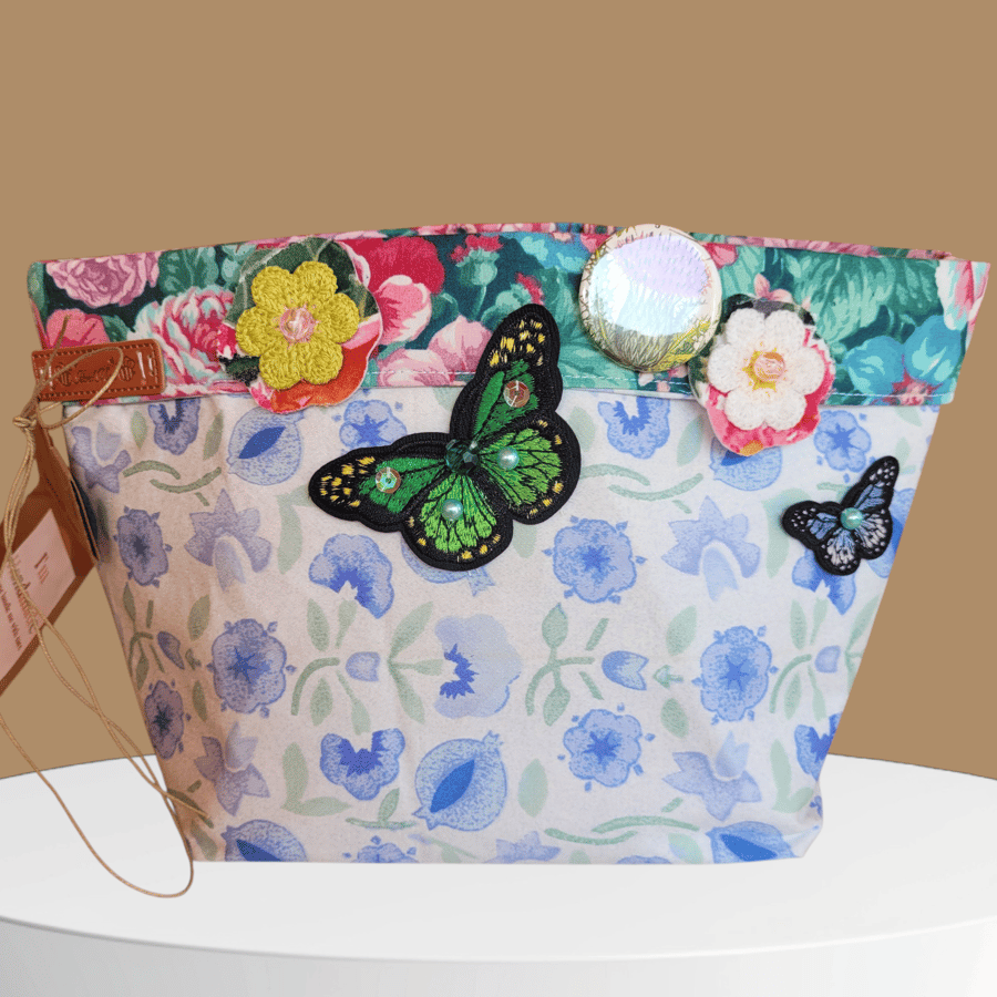 Upcycled Floral Butterfly Storage Basket 