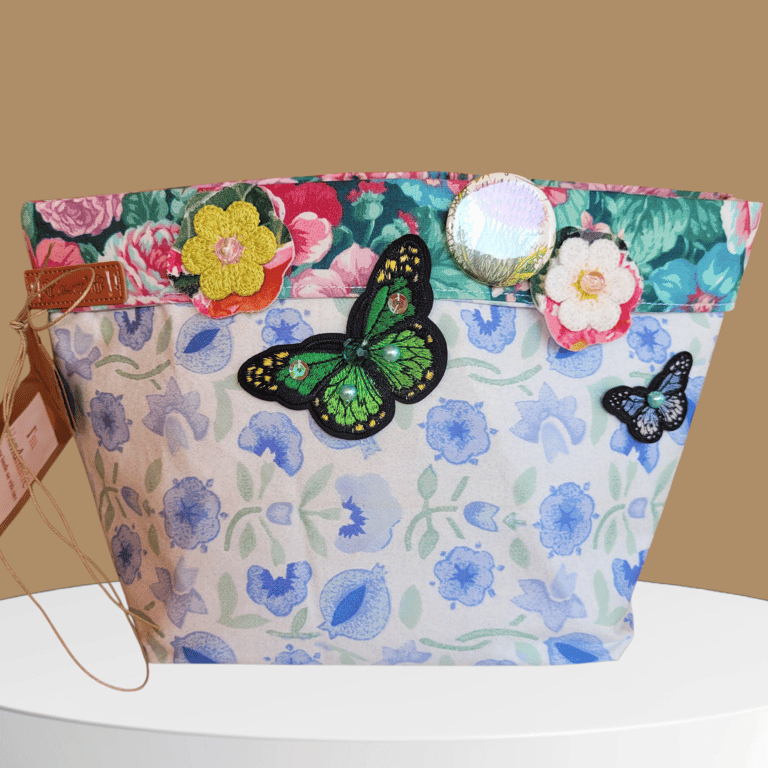 Upcycled Floral Butterfly Storage Basket 