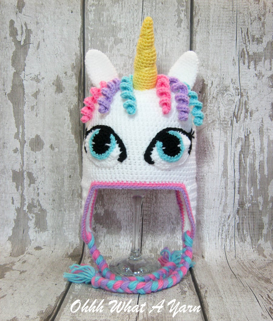Unicorn childs crochet hat in various sizes