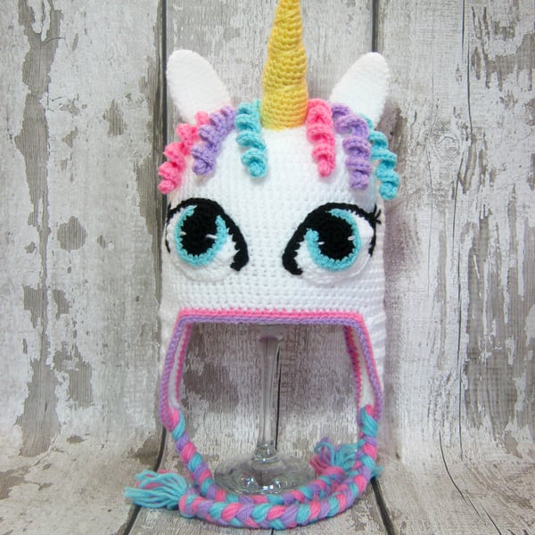 Unicorn childs crochet hat in various sizes