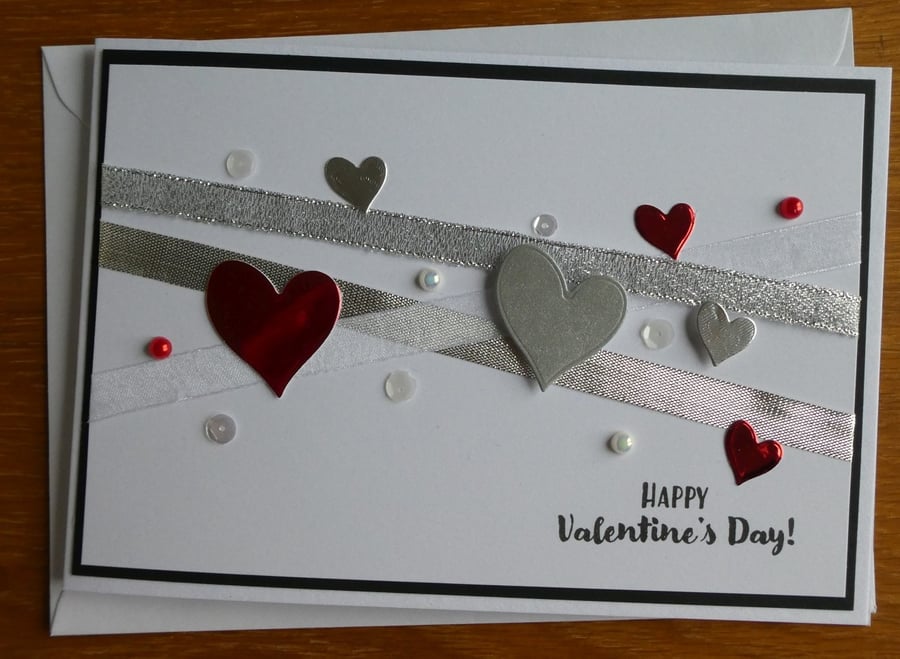 Sale - Silver & Red Hearts Valentine's Card