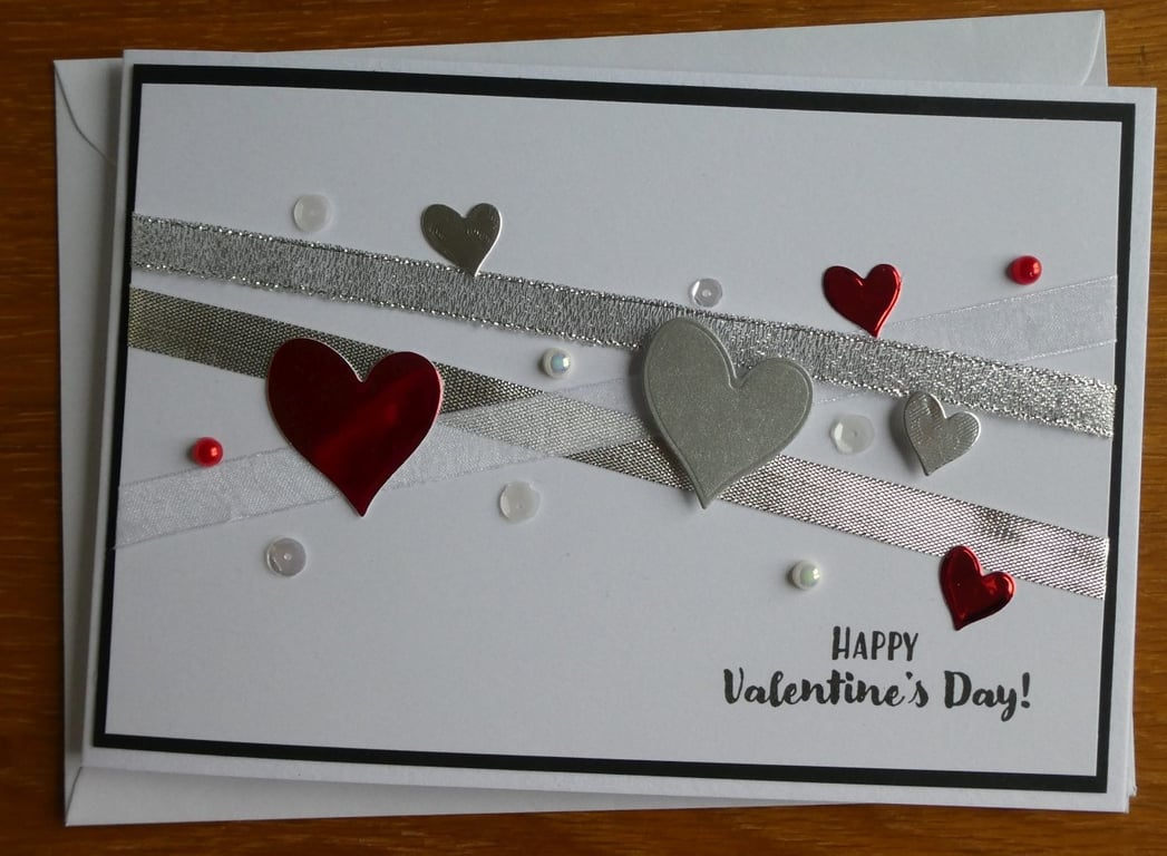 Sale - Silver & Red Hearts Valentine's Card