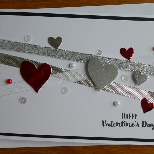 Seconds Sunday - Silver & Red Hearts Valentine's Card