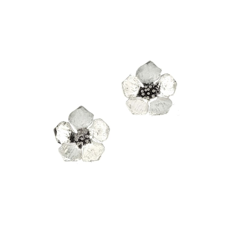 Silver Blossom Flower Stud Earrings