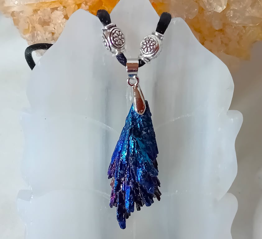 Blue Aura  Black Kyanite Necklace