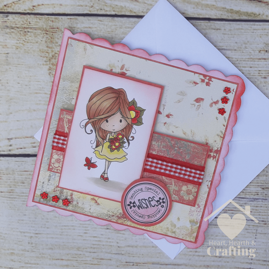 Little Girl with Bouquet of Flowers Handmade Greeting Card