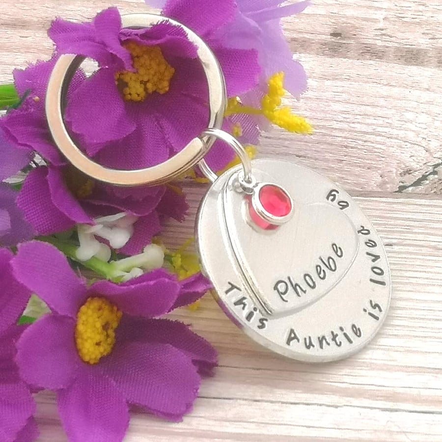 Personalised Auntie Gift - Aunty Keyring With Birthstone Crystal - This Aunt