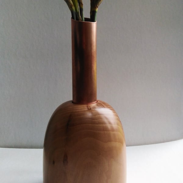 Apple Wood & Recycled Copper tube Vase 917