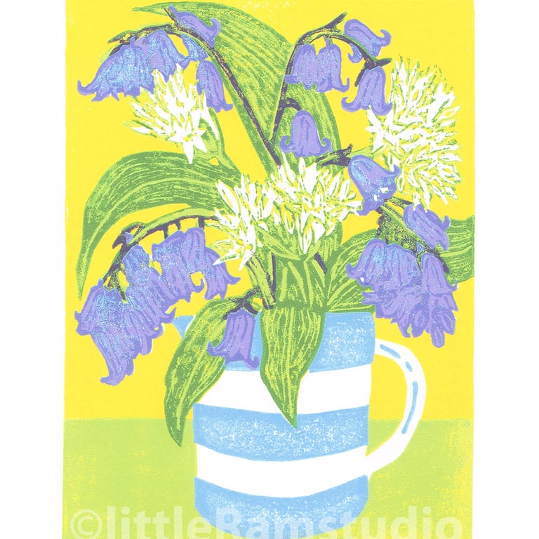 Bluebells & Ramsons - Limited edition Linocut Print