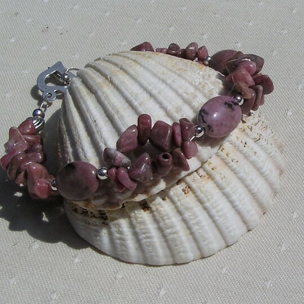 Pink Rhodonite Gemstone Crystal Bracelet "Rose Flush"