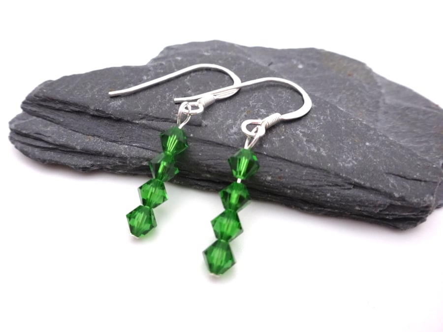 green crystal earrings, sterling silver jewellery