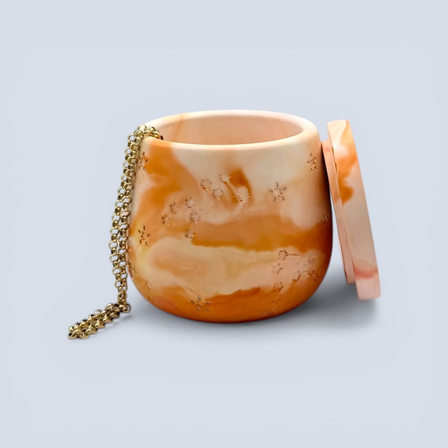 Peach and Orange Sunrise Marble Star Adorned Jewellery Box