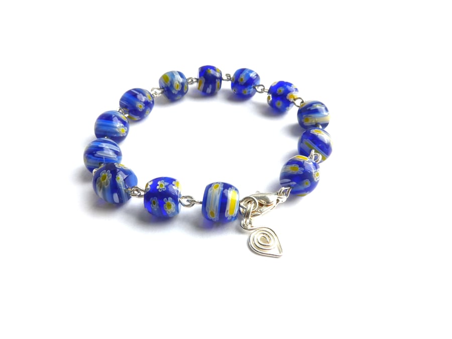 Blue Millefiori Bead Bracelet