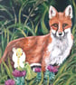 Fairy friends, original painting. Red Fox and fairy with scottish thistles.    - Image 2