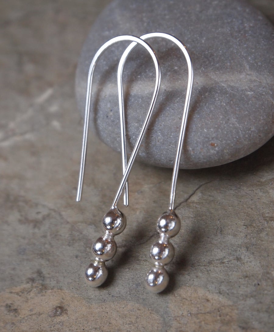 Silver earrings, pebble drop earrings, sterling silver, minimalist earrings