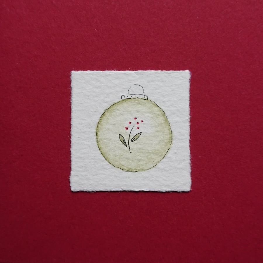 Christmas card - bauble - hand painted - recycled card & envelope - blank inside