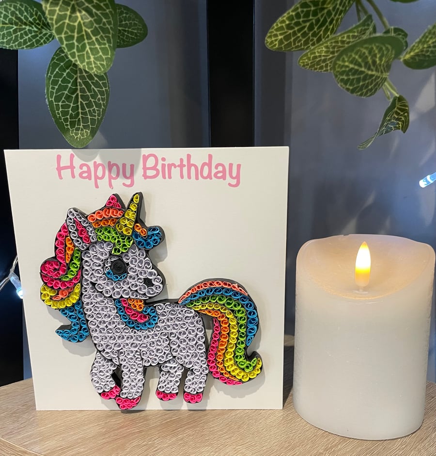 Stunning handmade quilled unicorn card