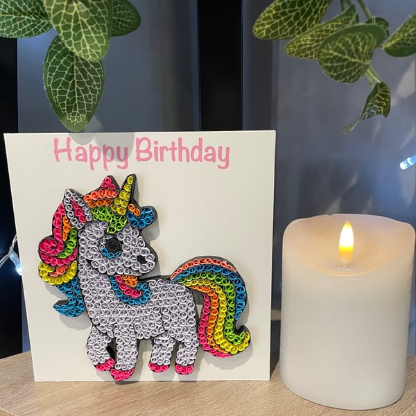 Stunning handmade quilled unicorn card