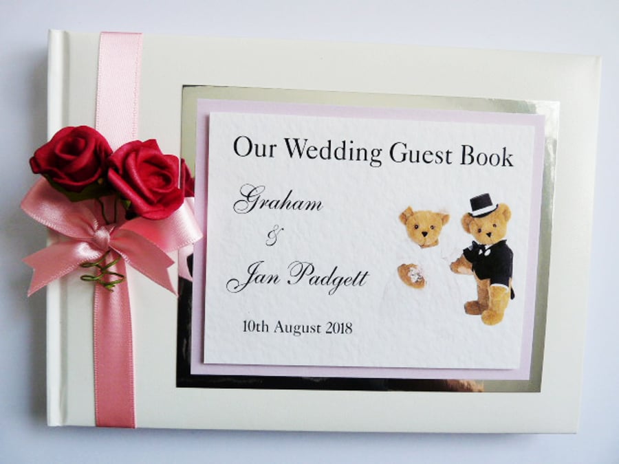 Teddy themed wedding guest book, wedding gift, purple and white wedding