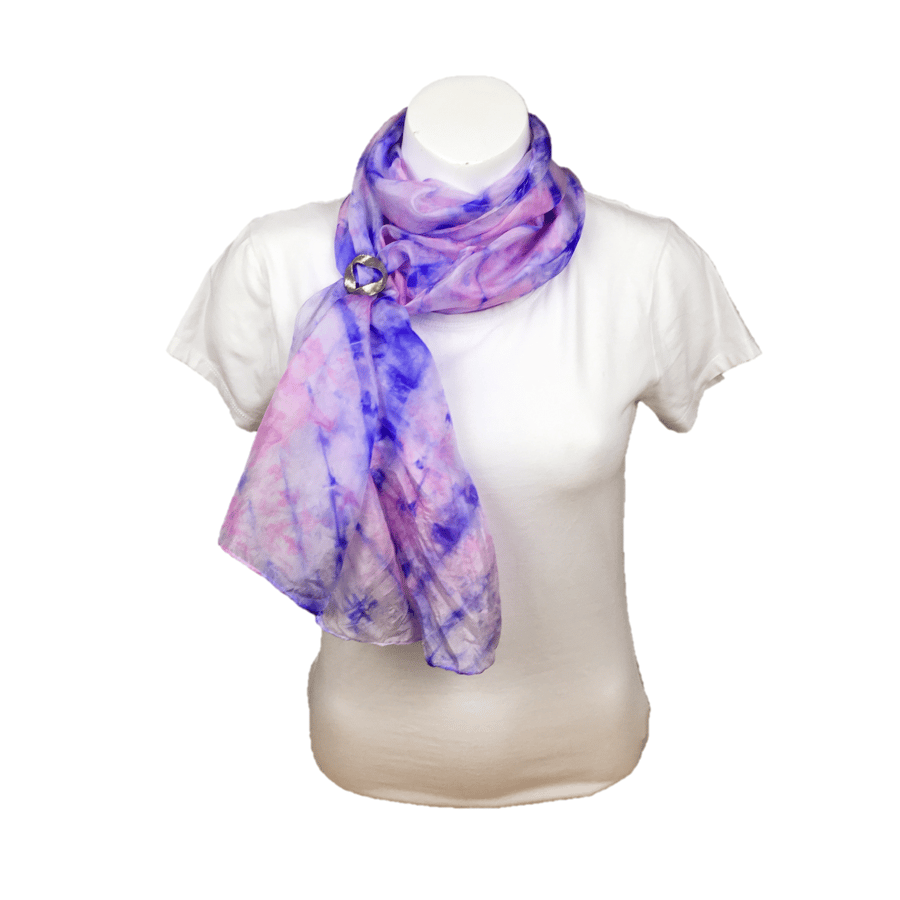 Silk scarf, fashion scarf, hand dyed silk in pink and purple  - SALE ITEM