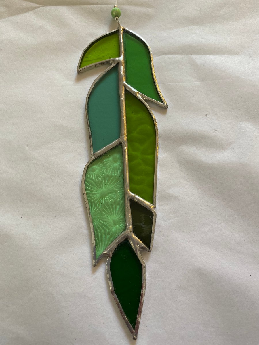 Stained Glass Green Feather