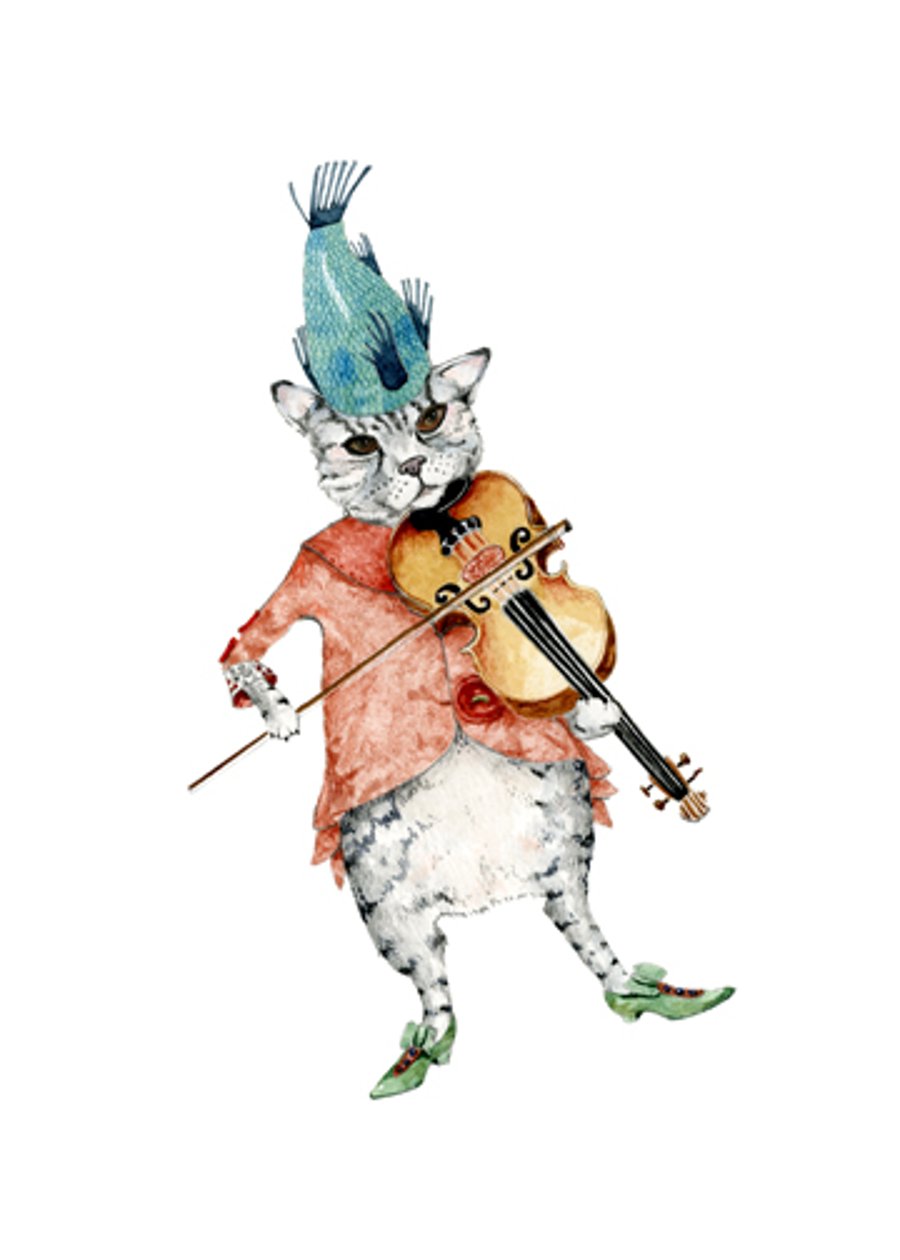 Cat and a Fiddle A4 Giclee print