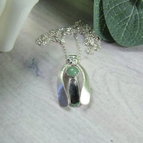 Snowdrop Flower Necklace. Sterling Silver and Amazonite Pendant