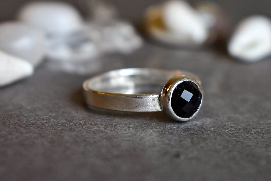 Onyx Stacking Ring, Argentium (Sterling) Silver