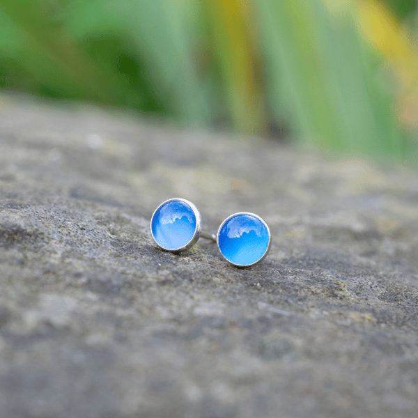 Sterling Silver Earrings with Blue Onyx Gemstone