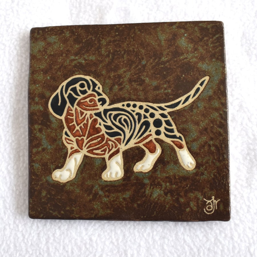 WP43 Wall plaque tile dachshund doxie sausage dog picture (Free UK postage)