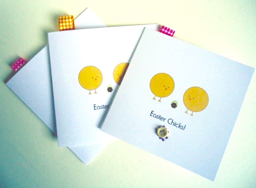 Easter Cards,'Easter Chics',Printed Design,Handfinished 3pk
