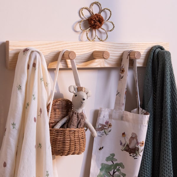 Kids bedroom peg rail coat rack, Ash, Wooden peg rail.